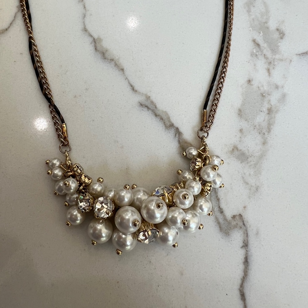 Long faux pearl and crystal necklace